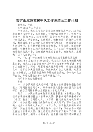 2024年市矿山应急救援中队工作总结及工作计划