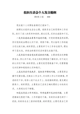 模版八：普通党员个人发言提纲