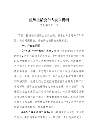 模版六：党支部书记对照检查材料