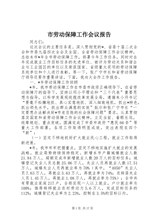 2024年市劳动保障工作会议报告