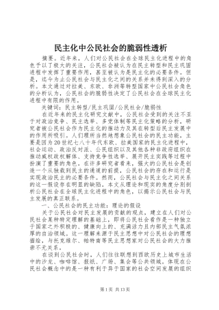 2024年民主化中公民社会的脆弱性透析