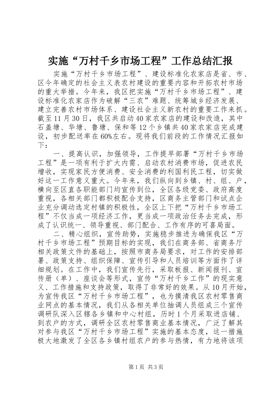 2024年实施万村千乡市场工程工作总结汇报_第1页