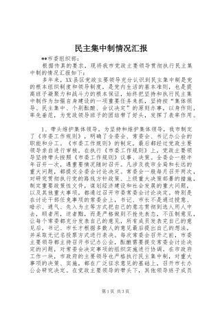 2024年民主集中制情况汇报