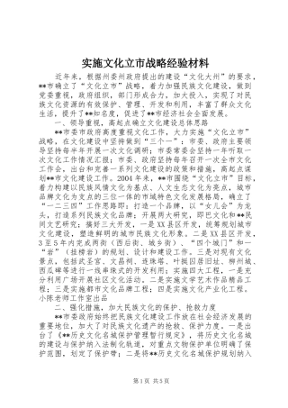 2024年实施文化立市战略经验材料
