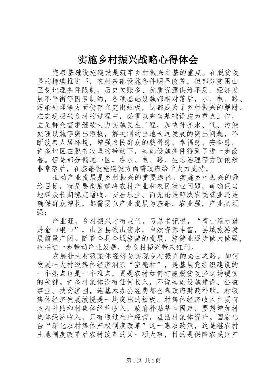 2024年实施乡村振兴战略心得体会_第1页