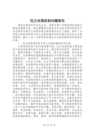 2024年民主决策机制问题报告