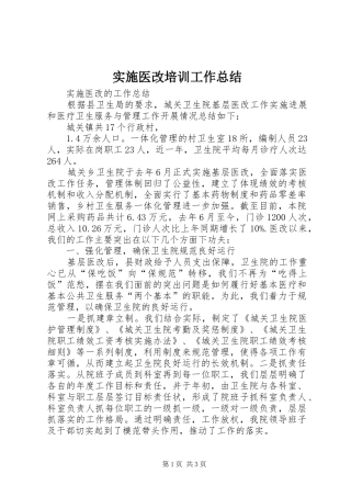 2024年实施医改培训工作总结