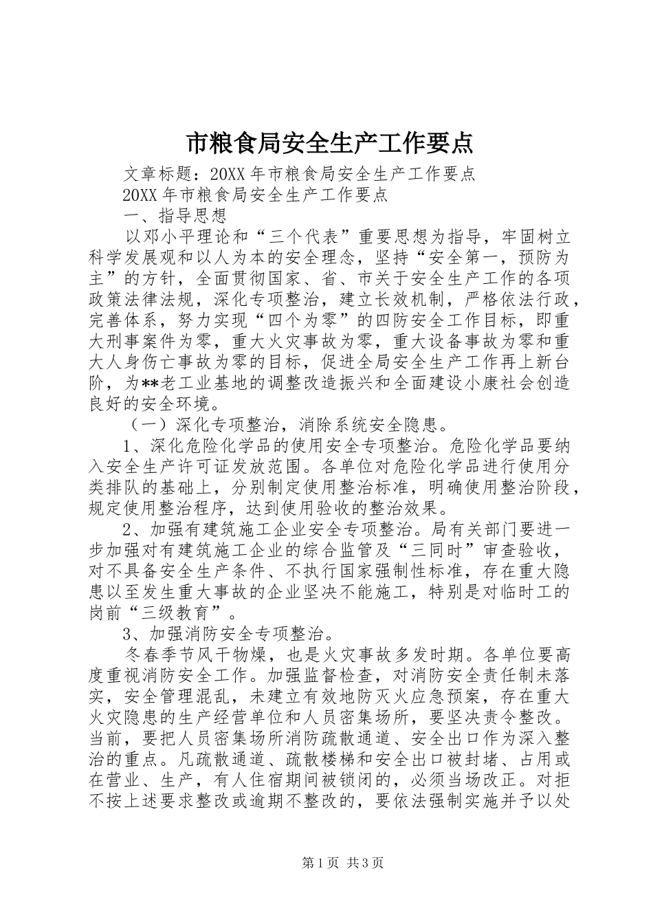 2024年市粮食局安全生产工作要点_第1页