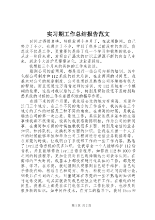 2024年实习期工作总结报告范文