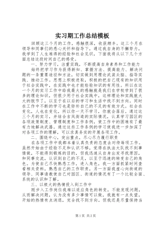 2024年实习期工作总结模板