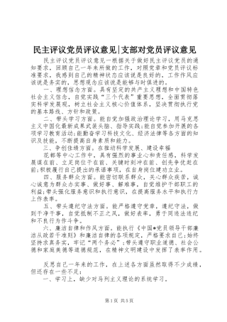 2024年民主评议党员评议意见支部对党员评议意见