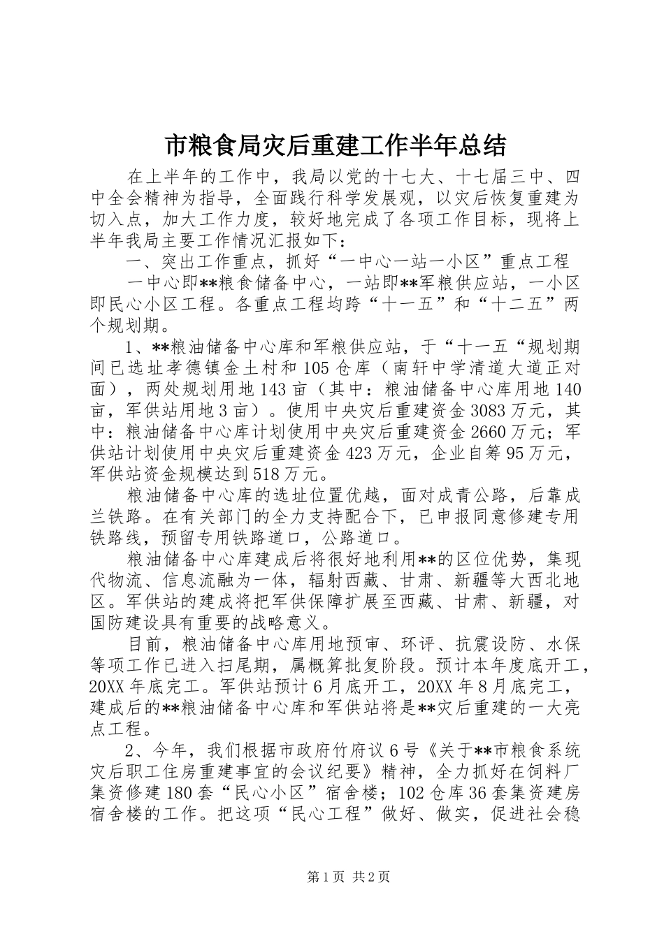 2024年市粮食局灾后重建工作半年总结_第1页
