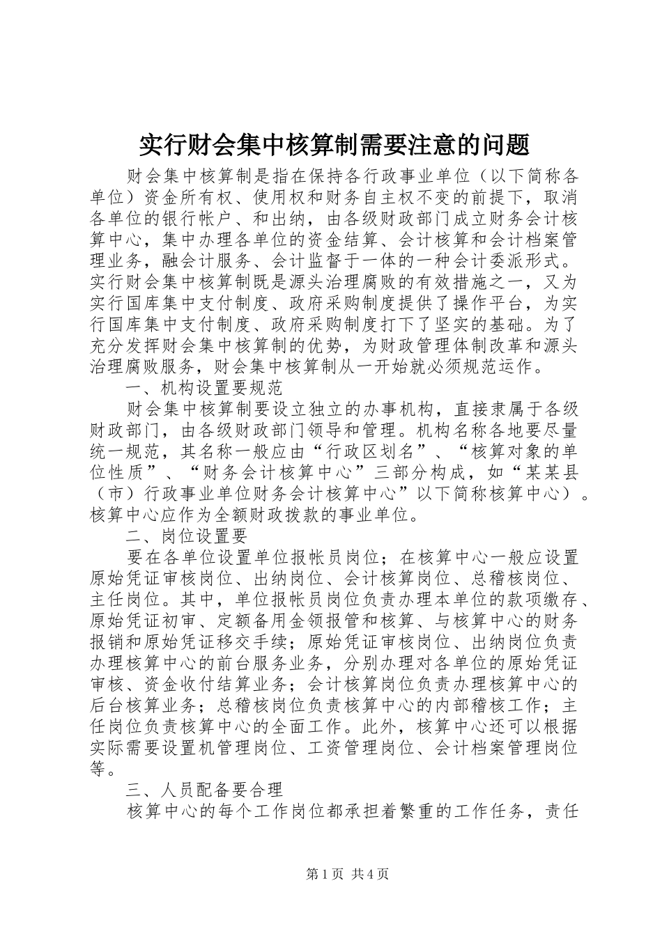 2024年实行财会集中核算制需要注意的问题_第1页
