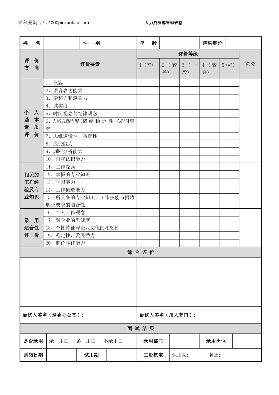 人力资源管理表格-12个_第3页