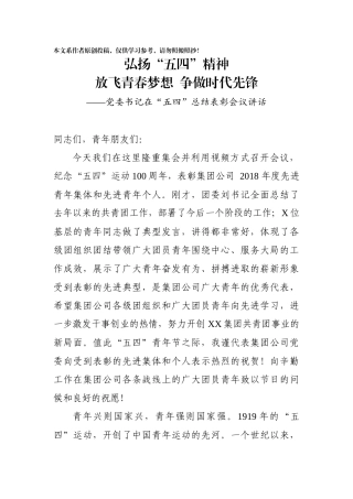 党委书记在五四总结表彰会议讲话