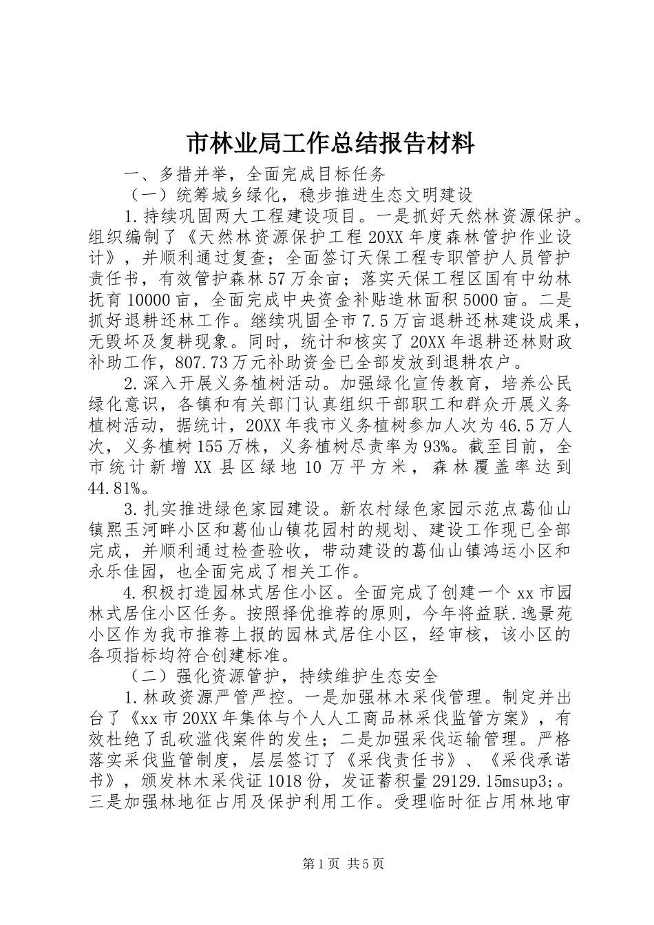 2024年市林业局工作总结报告材料_第1页