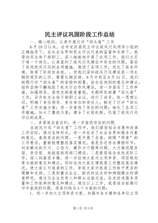 2024年民主评议巩固阶段工作总结