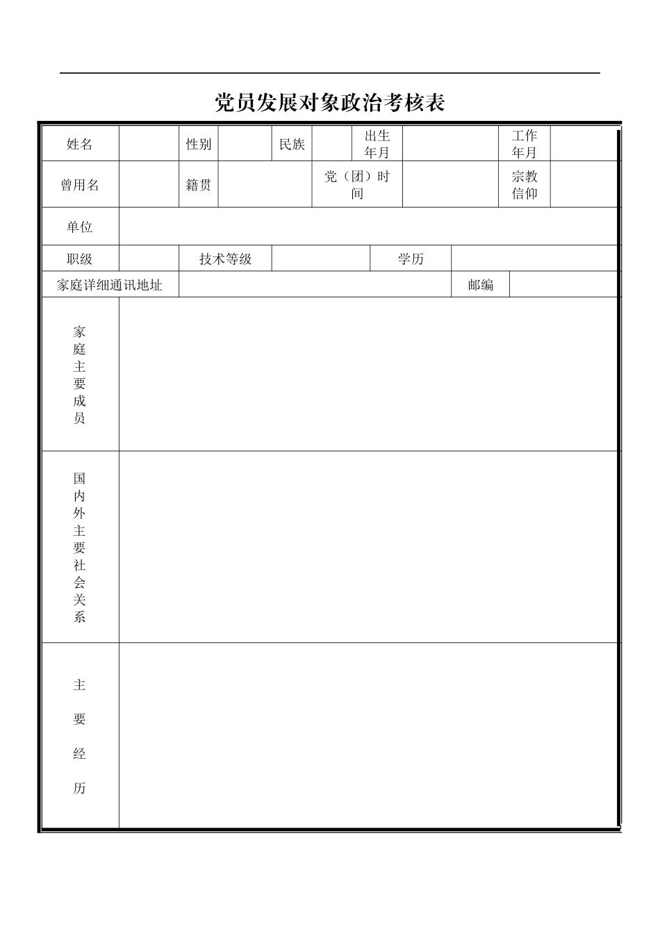 党员发展对象政治考核表入党积极分子考察表报告模板_第1页