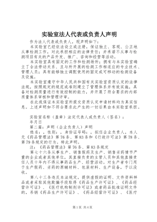 2024年实验室法人代表或负责人声明