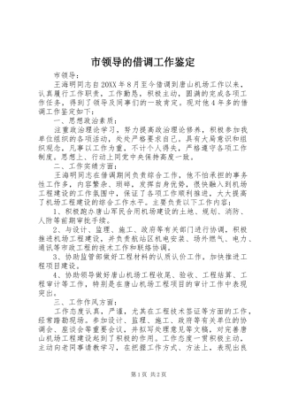 2024年市领导的借调工作鉴定