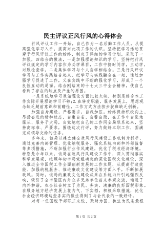 2024年民主评议正风行风的心得体会