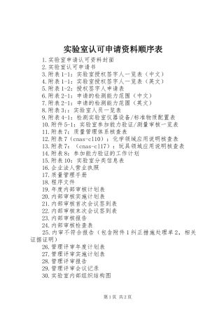 2024年实验室认可申请资料顺序表