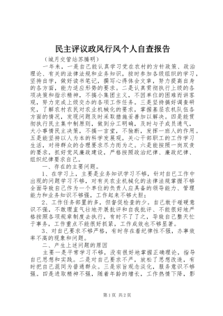 2024年民主评议政风行风个人自查报告