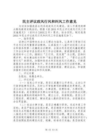 2024年民主评议政风行风和纠风工作意见