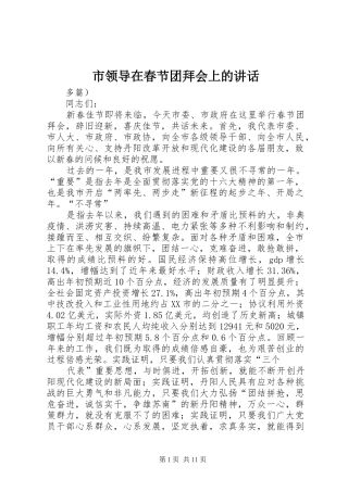 2024年市领导在春节团拜会上的致辞