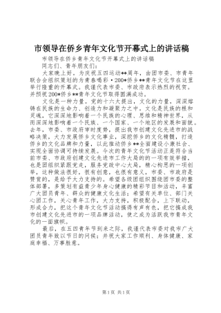 2024年市领导在侨乡青年文化节开幕式上的致辞稿