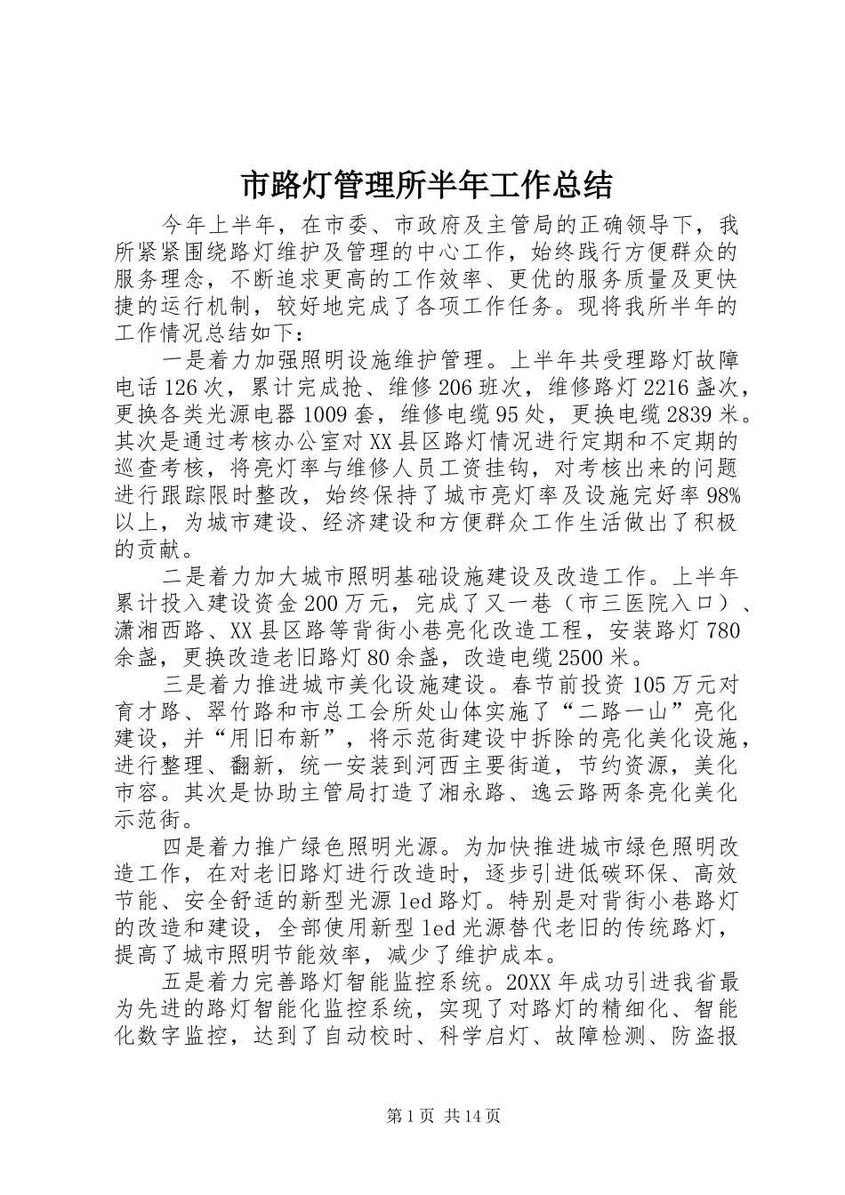 2024年市路灯管理所半年工作总结_第1页