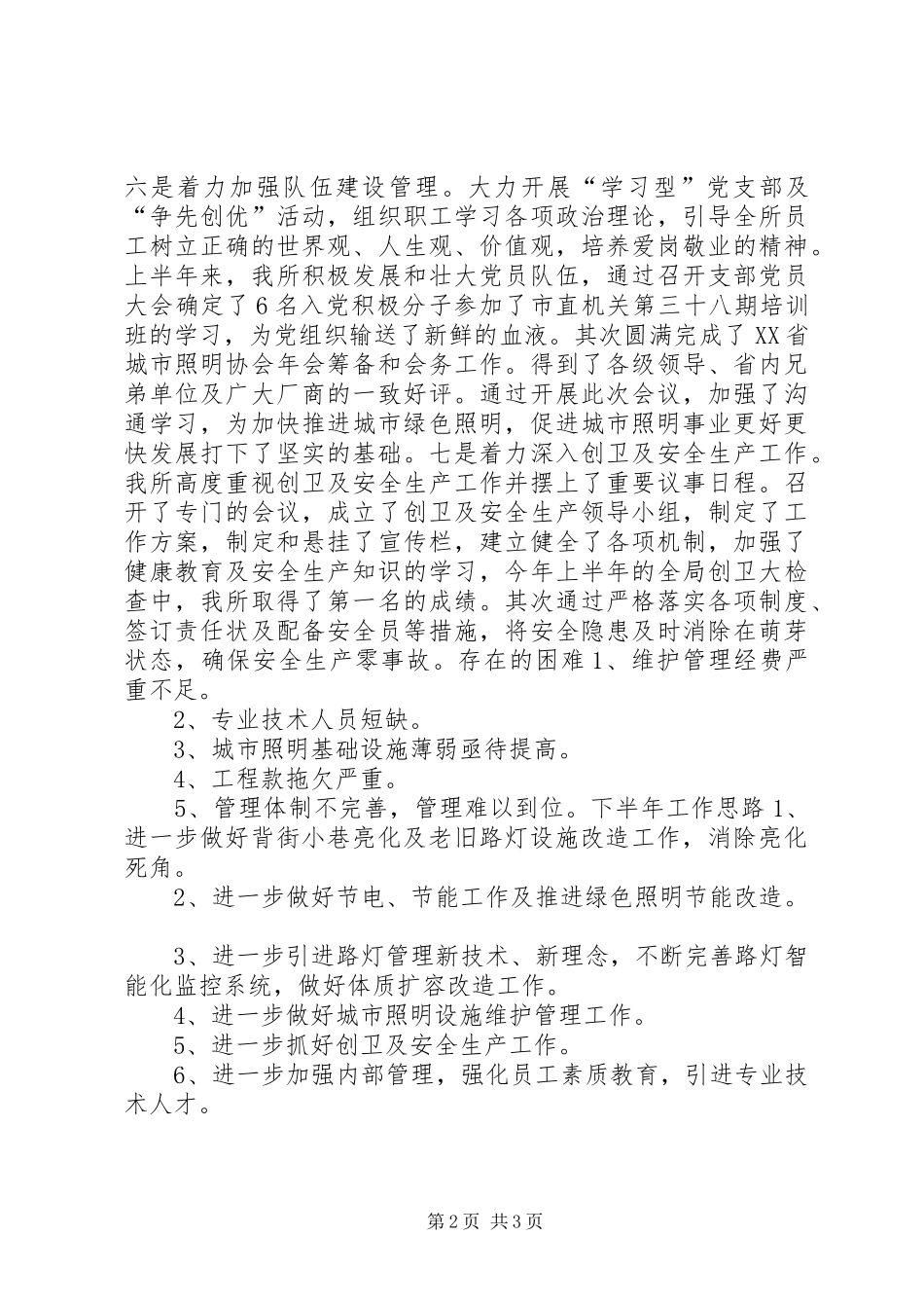 2024年市路灯管理所半年工作总结及下半年工作思路_第2页