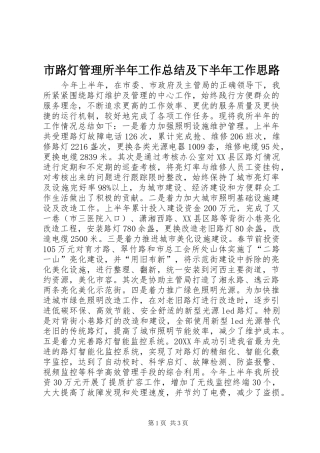 2024年市路灯管理所半年工作总结及下半年工作思路