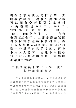 市机关党员干部下沉一线长效机制的意见