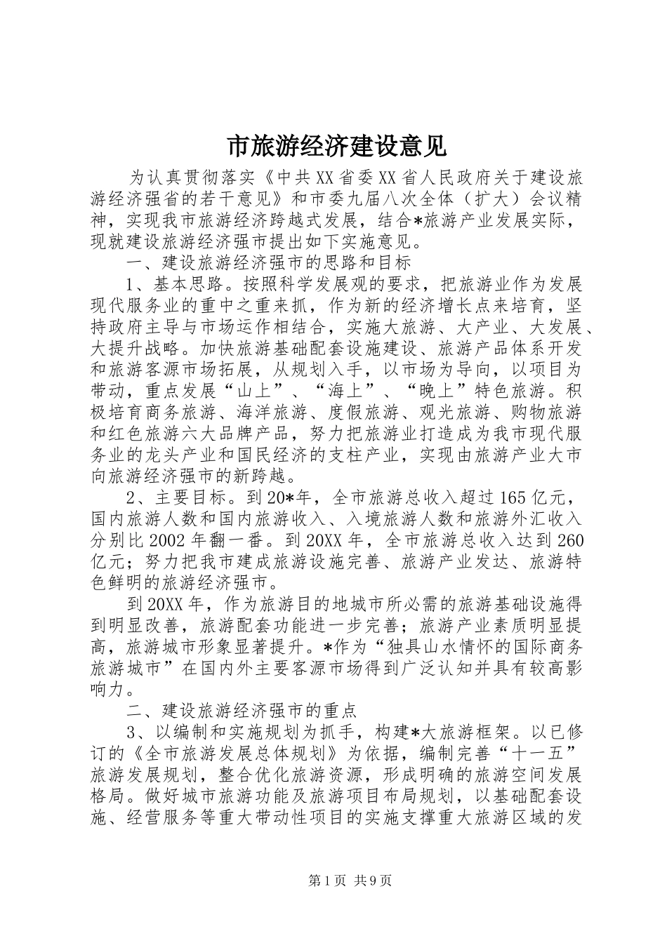 2024年市旅游经济建设意见_第1页