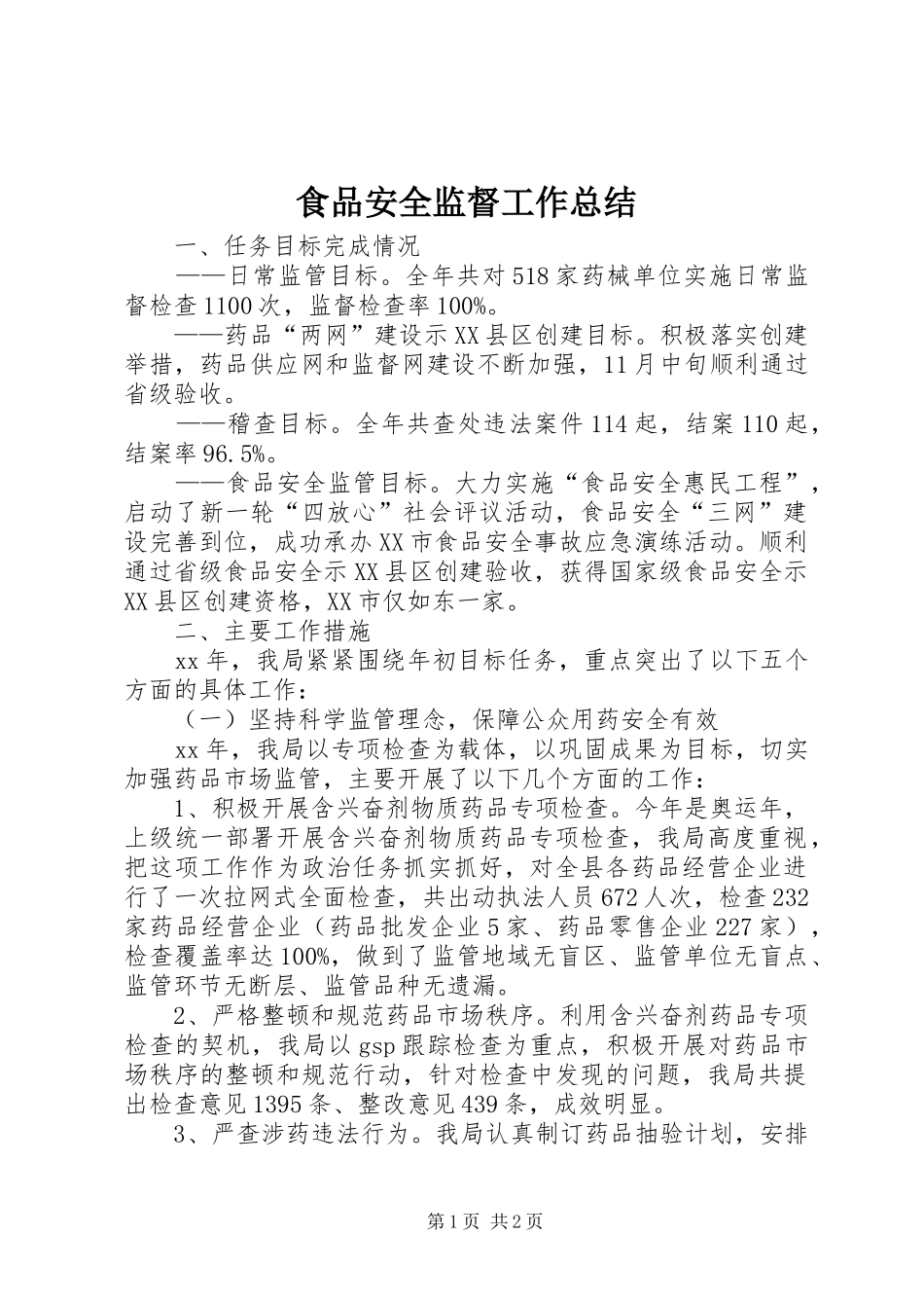 2024年食品安全监督工作总结_第1页
