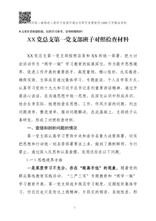 第一支部班子对照检查材料