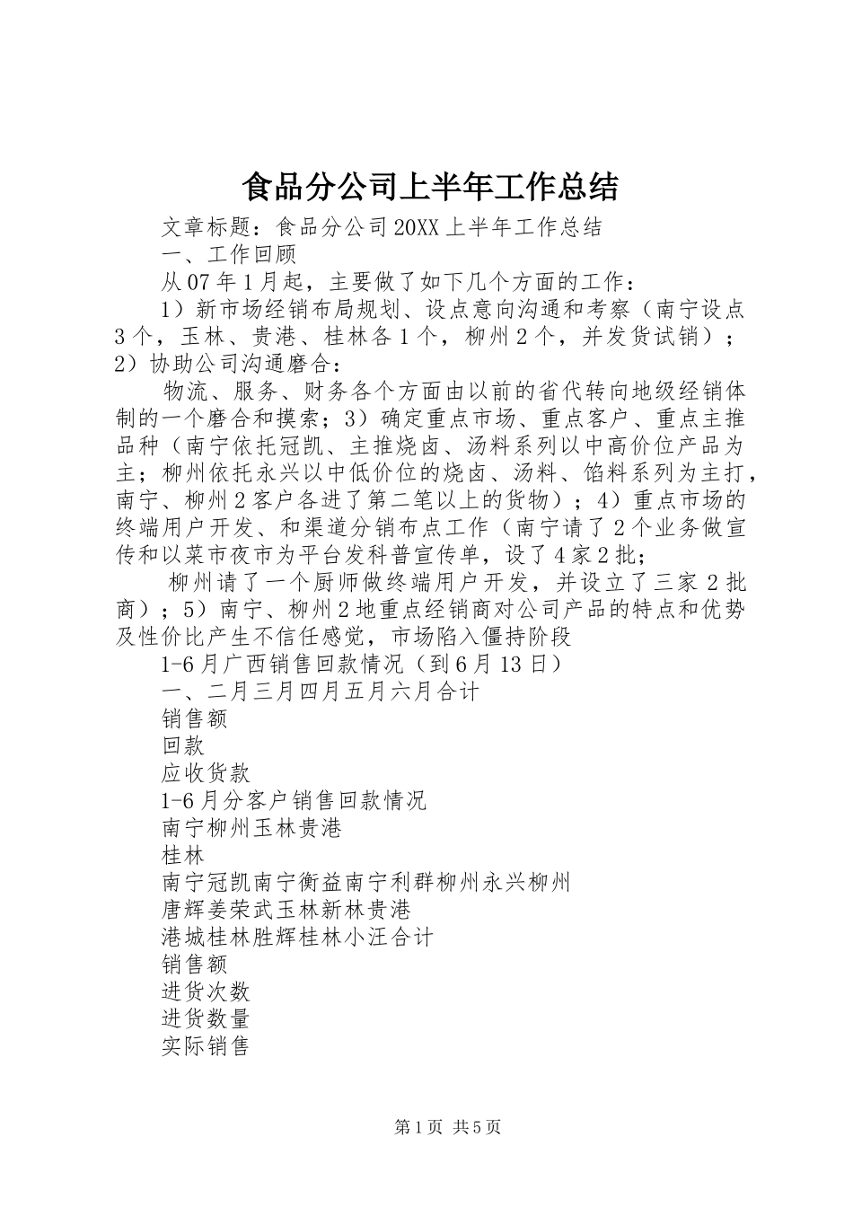 2024年食品分公司上半年工作总结_第1页