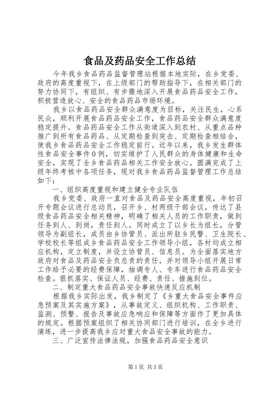 2024年食品及药品安全工作总结_第1页