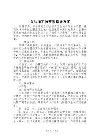 2024年食品加工坊整顿指导方案