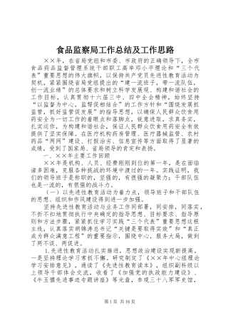 2024年食品监察局工作总结及工作思路