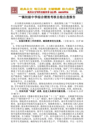 XX镇初级中学综合绩效考核自检自查报告