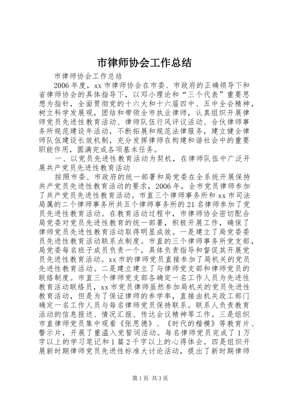 2024年市律师协会工作总结_第1页