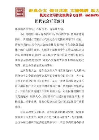 团代表会开幕致词和讲话