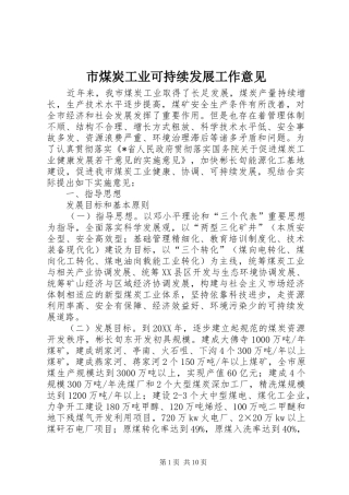 2024年市煤炭工业可持续发展工作意见