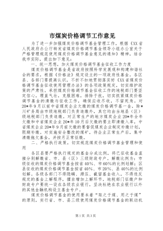 2024年市煤炭价格调节工作意见