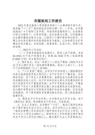 2024年市煤炭局工作报告