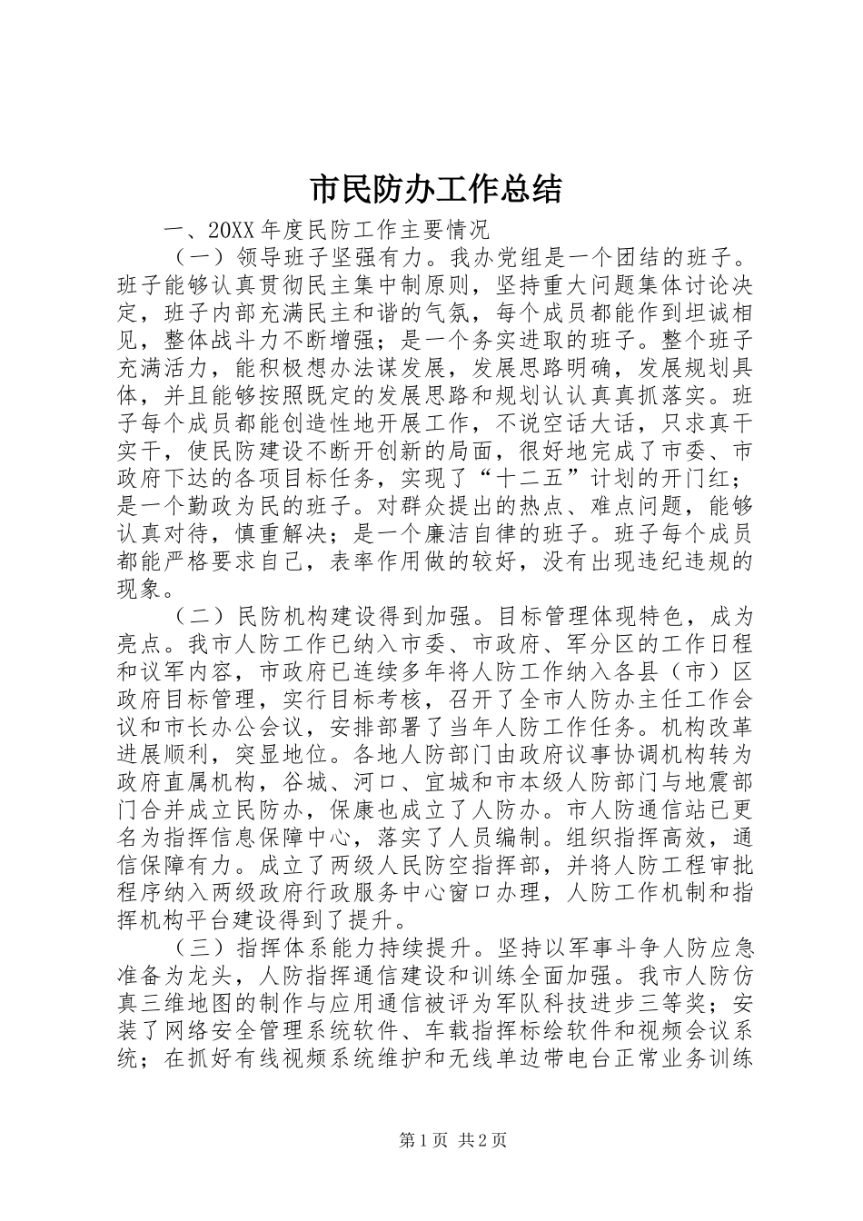 2024年市民防办工作总结_第1页