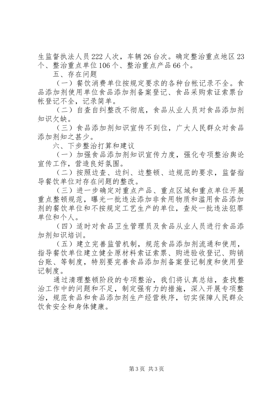 2024年食品添加剂清查整顿工作总结_第3页