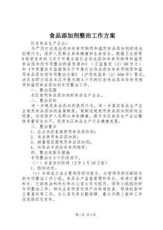 2024年食品添加剂整治工作方案